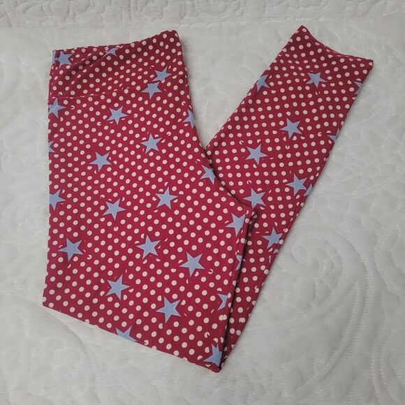 LuLaRoe LLR TC Leggings Americana Pattern Patriotic Stars and Polka Dots - Picture 2 of 9